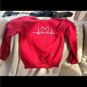 Red Sweatshirt with Heartbeat Design